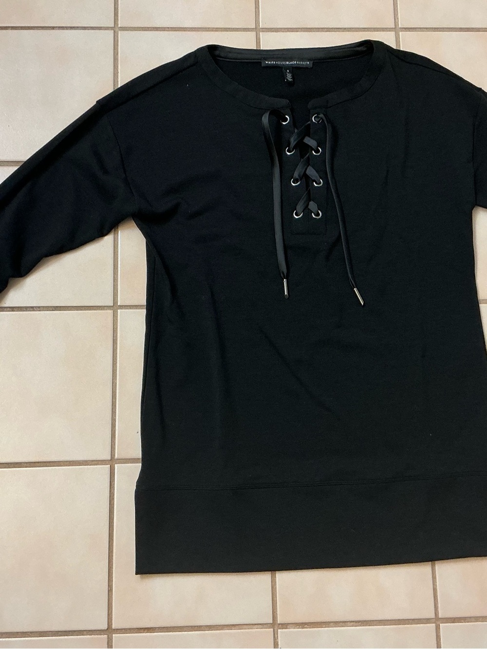 White House Black Market Black Lace Up Grommet Knit Tunic Top Sz S NWOT!